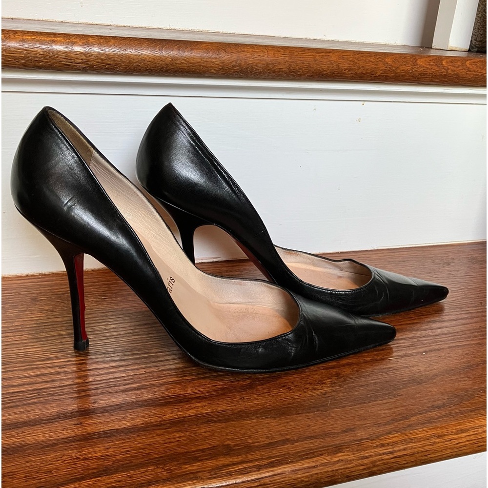 Christian Louboutin size 39 1/2 (8 1/2 US) black leather 4” heels.